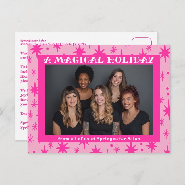 Cartes Pour Fêtes Annuelles Cheerful Stars Pink Christmas Custom Business (Devant / Derrière)