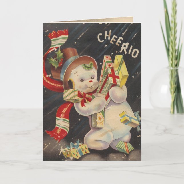 Cartes Pour Fêtes Annuelles Cheerio Vintage Snowpeople (Devant)