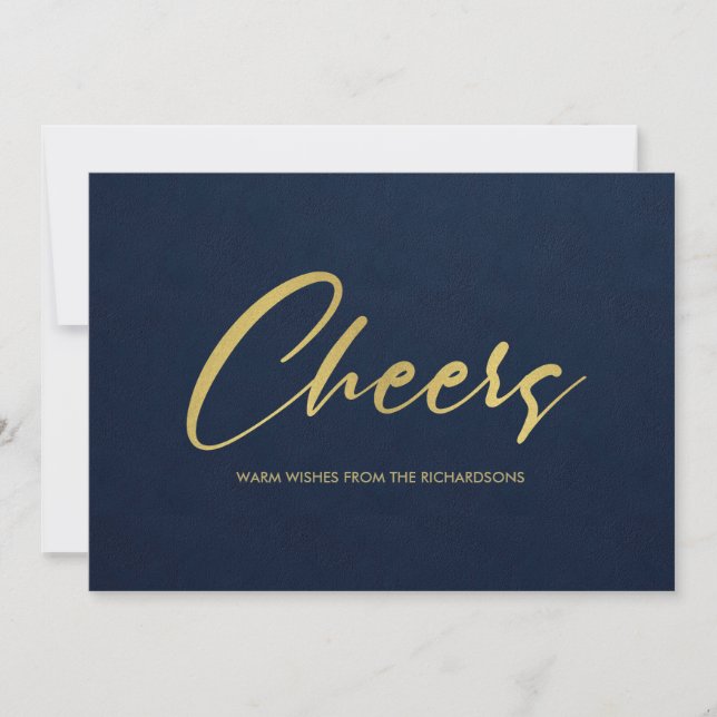 CARTES POUR FÊTES ANNUELLES CHEERS DE CALLIGRAPHIE MINIMALE D'OR MARINE FAUX (Devant)