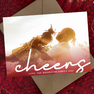Cartes Pour Fêtes Annuelles CHEERS MODERNE manuscrite Gradient rouge photo