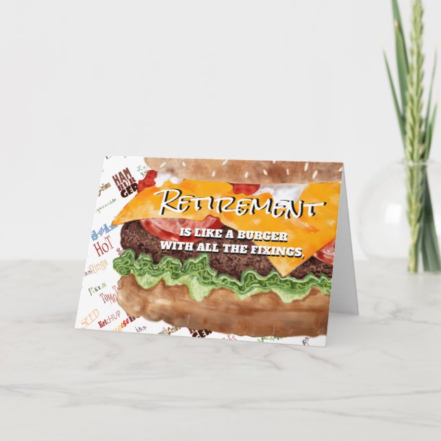 Cartes Pour Fêtes Annuelles Cheeseburger Drôle Retraite (Devant)