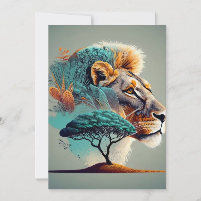 Cartes Pour Fêtes Annuelles Chef de lion Safari Africain (Devant)