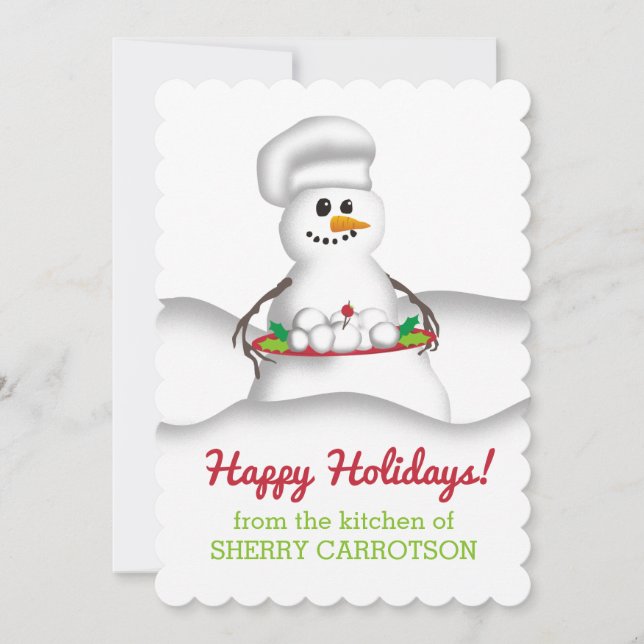 Cartes Pour Fêtes Annuelles Chef Snowman de la cuisine de vacances culinaires (Devant)