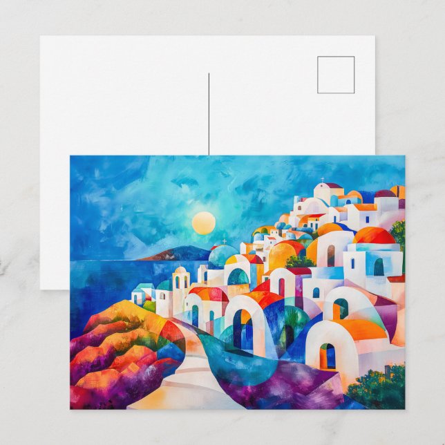 Cartes Pour Fêtes Annuelles Chemin de Santorin vers la mer (Devant / Derrière)
