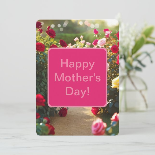 Cartes Pour Fêtes Annuelles Chemin du jardin rose Rouge rose vert 2025 (Debout devant)