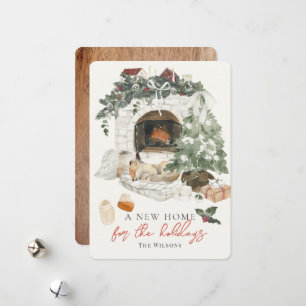 Cartes Pour Fêtes Annuelles Cheminée Arbre Noël Fox Aquarelle Nouveau Accueil 