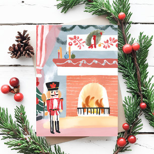 Cartes Pour Fêtes Annuelles Cheminée Casse-Noisette de Noël Aquarelle Joyeus