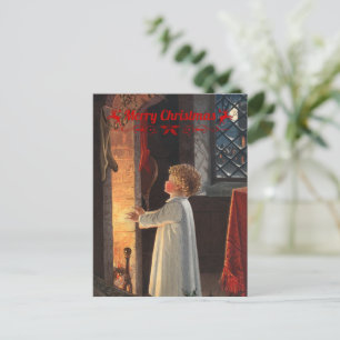 Cartes Pour Fêtes Annuelles Cheminée de Noël, bas et un enfant