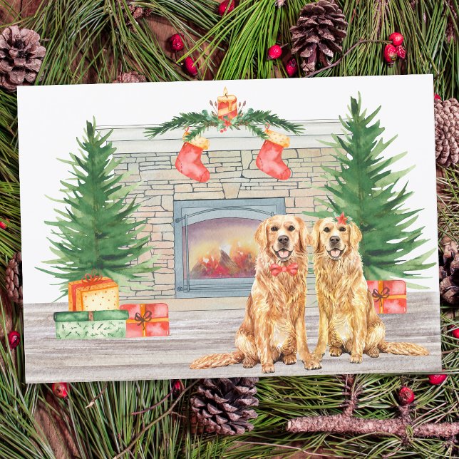 Cartes Pour Fêtes Annuelles Cheminée de Noël de chien d'or Retriever (Créateur téléchargé)