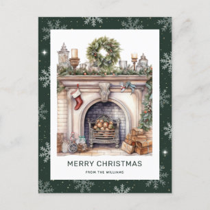 Cartes Pour Fêtes Annuelles Cheminée de Noël Feu de neige vert