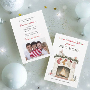 Cartes Pour Fêtes Annuelles Cheminée de Noël Photo Nouvelle maison Déménagemen