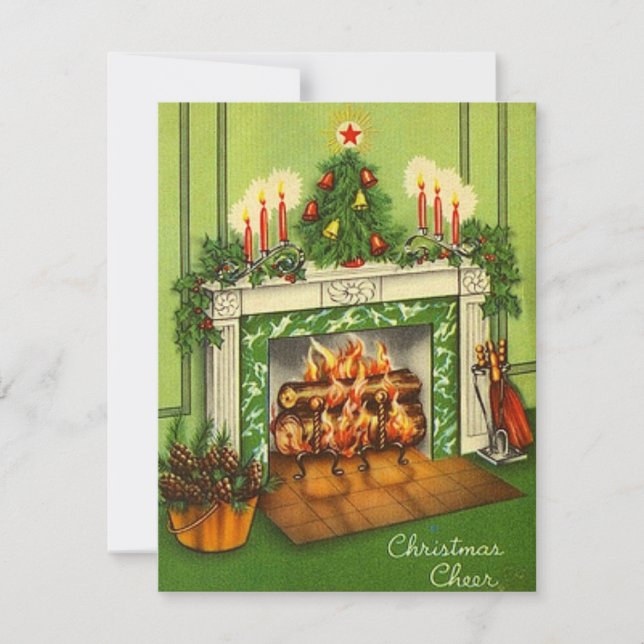 Cartes Pour Fêtes Annuelles Cheminée de Noël Vintage (Devant)