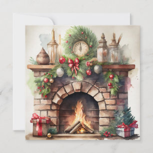 Cartes Pour Fêtes Annuelles Cheminée de Noël Vintage avec Décorations