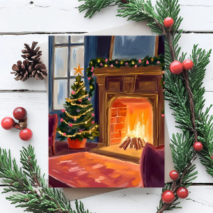 Cartes Pour Fêtes Annuelles Cheminée du matin de Noël