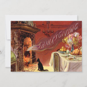 Cartes Pour Fêtes Annuelles Cheminée Turquie de chat noir de dîner de