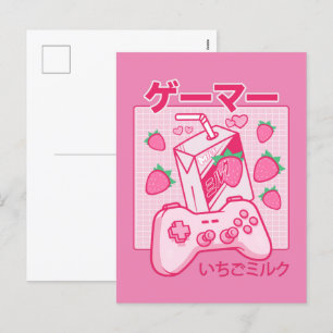 Cartes Pour Fêtes Annuelles Chemise de lait japonais Kawaii fraise Lait drôle