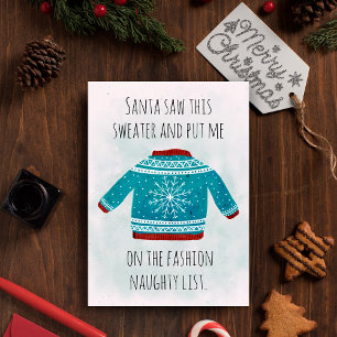 Cartes Pour Fêtes Annuelles Chemise de Noël bleue laide drôle Liste Vilains