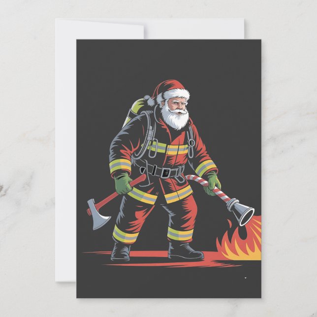 Cartes Pour Fêtes Annuelles Chemise de Noël de pompier XMas Funny Père Noël (Devant)