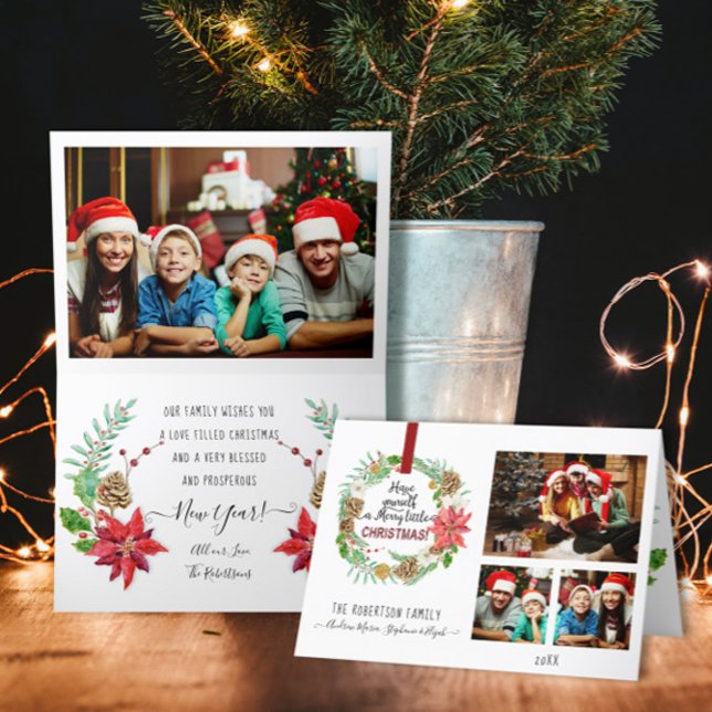 Cartes Pour Fêtes Annuelles Chemise de Noël Floral Holly Pine Cone Famille (Créateur téléchargé)