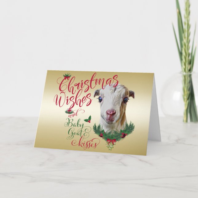 Cartes Pour Fêtes Annuelles CHÈQUE | voeux de Noël Bébé Chèvre Baisers LaManch (Devant)