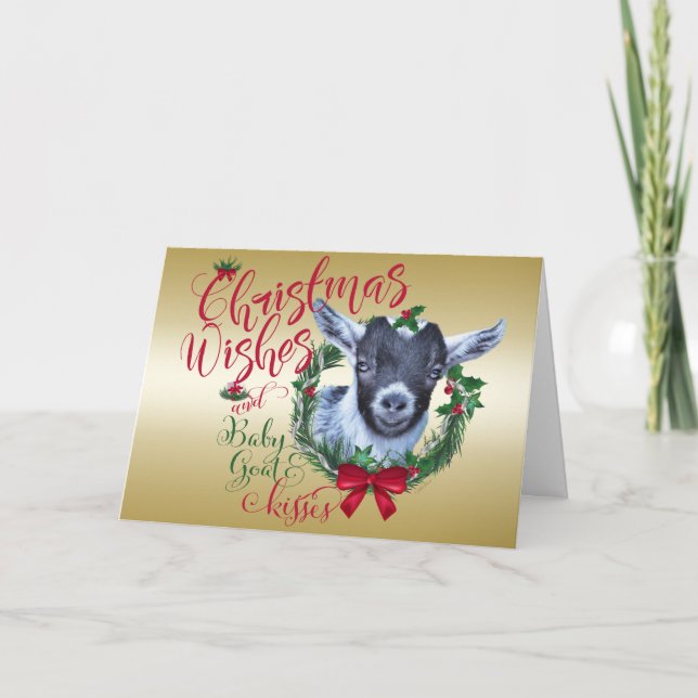 Cartes Pour Fêtes Annuelles CHÈQUE | voeux de Noël Bébé Chèvre Baisers Pygmée (Devant)