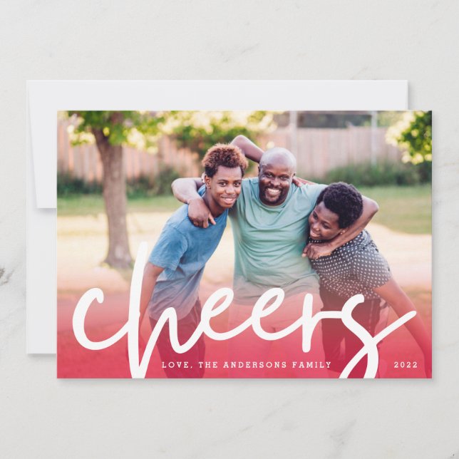 Cartes Pour Fêtes Annuelles CHÈQUES BLANCS | Red Gradient Joyeux Noël Photo (Devant)