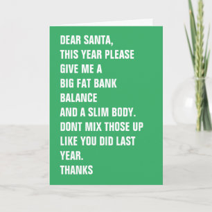 Cartes Pour Fêtes Annuelles Cher Père Noël Flat Bank Balance Corps mince