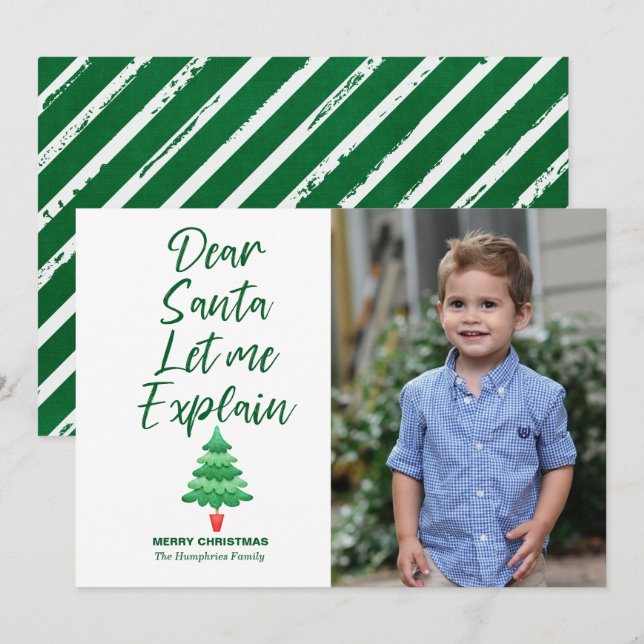 Cartes Pour Fêtes Annuelles Cher Père Noël, je vais vous expliquer Green (Devant / Derrière)
