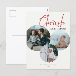 Cartes Pour Fêtes Annuelles Cherish Chaque instant Photo Rouge ivoire
