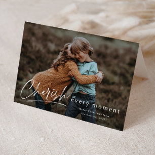 Cartes Pour Fêtes Annuelles Cherish Every Moment Script Photo Joyeux Noël