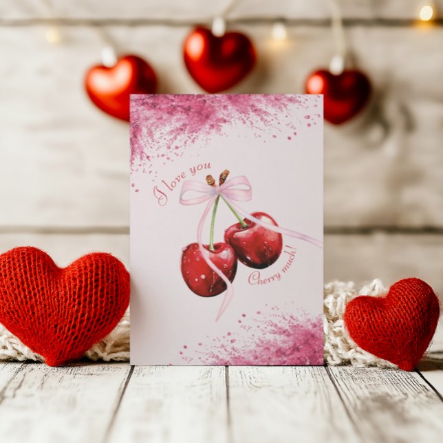 Cartes Pour Fêtes Annuelles Cherry Beaucoup d'amour Aquarelle rose Valentine C (Créateur téléchargé)