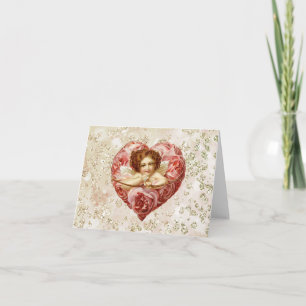 Cartes Pour Fêtes Annuelles Cherub avec Flèche Rose Heart Bokeh Bling
