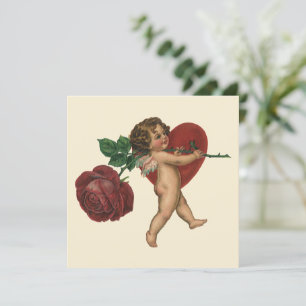 Cartes Pour Fêtes Annuelles Cherub de la Saint-Valentin vintage et Rose victor