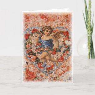 Cartes Pour Fêtes Annuelles Cherub victorien avec Coeurs et dentelle