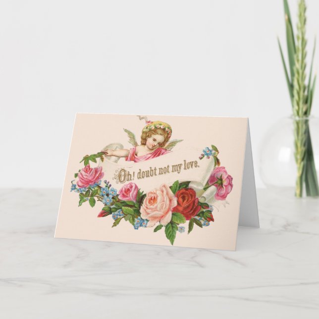 Cartes Pour Fêtes Annuelles Cherub victorien et Valentine Rose (Devant)