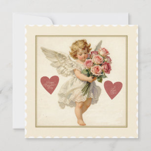 Cartes Pour Fêtes Annuelles Cherubin victorien avec roses – Saint-Valentin