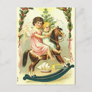 Cartes Pour Fêtes Annuelles Chérubins de Noël Vintage et Cheval Rocheux