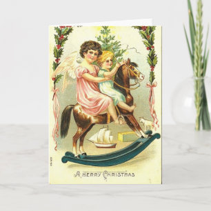 Cartes Pour Fêtes Annuelles Chérubins de Noël Vintage et Cheval Rocheux
