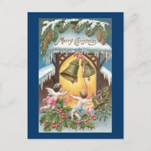 Cartes Pour Fêtes Annuelles Cherubs Hanging Bells Vintage Noël
