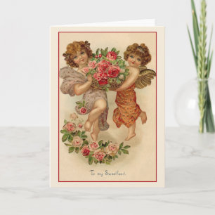 Cartes Pour Fêtes Annuelles Cherubs victoriens et Valentine Rose