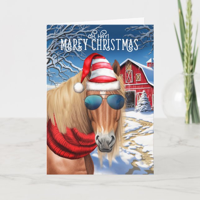 Cartes Pour Fêtes Annuelles Chestnut Blonde Mane Cheval drôle MAREy Noël (Devant)