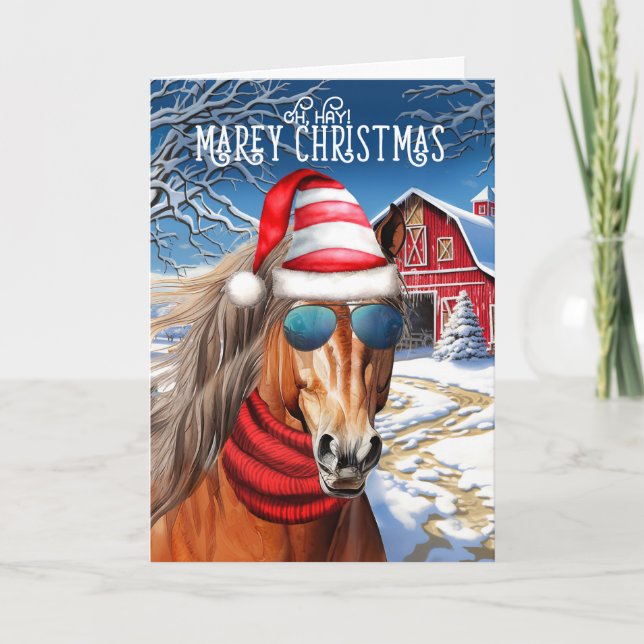 Cartes Pour Fêtes Annuelles Chestnut Ébauche Cheval Drôle MAREy Noël (Devant)