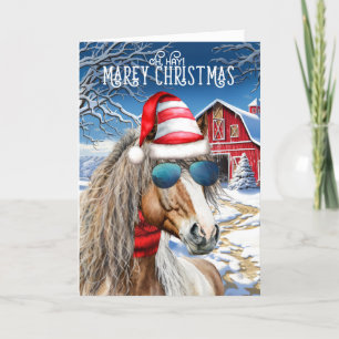 Cartes Pour Fêtes Annuelles Chestnut Miniature Cheval drôle MAREy Noël