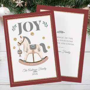 Cartes Pour Fêtes Annuelles Cheval à bascule de Noël rustique vintage Joie
