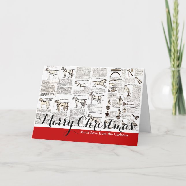 Cartes Pour Fêtes Annuelles Cheval Antique Publicité Journal Art (Devant)