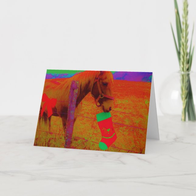 Cartes Pour Fêtes Annuelles Cheval arc-en-ciel de Noël (Devant)