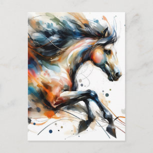 Cartes Pour Fêtes Annuelles Cheval au galop à l'aquarelle abstraite
