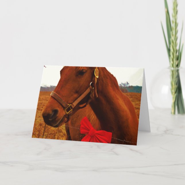 Cartes Pour Fêtes Annuelles Cheval avec Bow rouge (Devant)