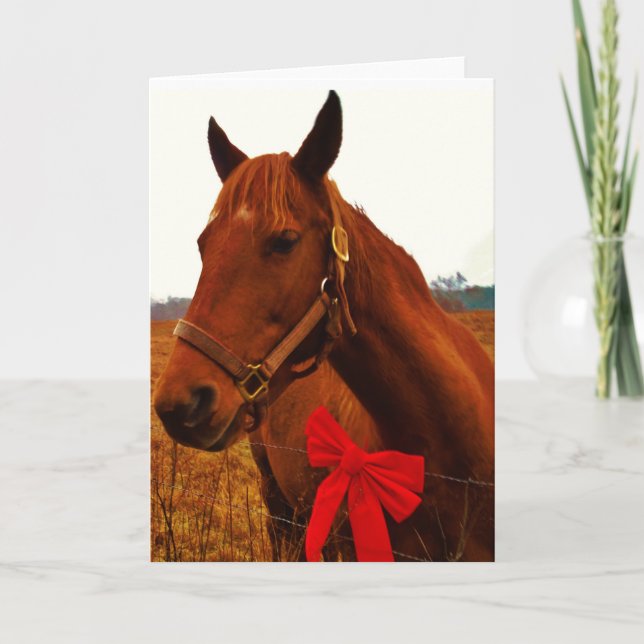 Cartes Pour Fêtes Annuelles Cheval avec Bow rouge (Devant)