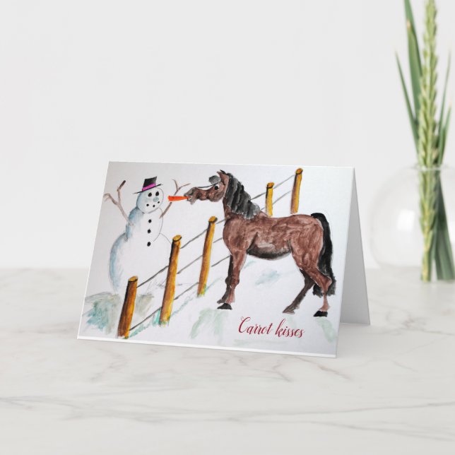 Cartes Pour Fêtes Annuelles cheval avec snowman (Devant)